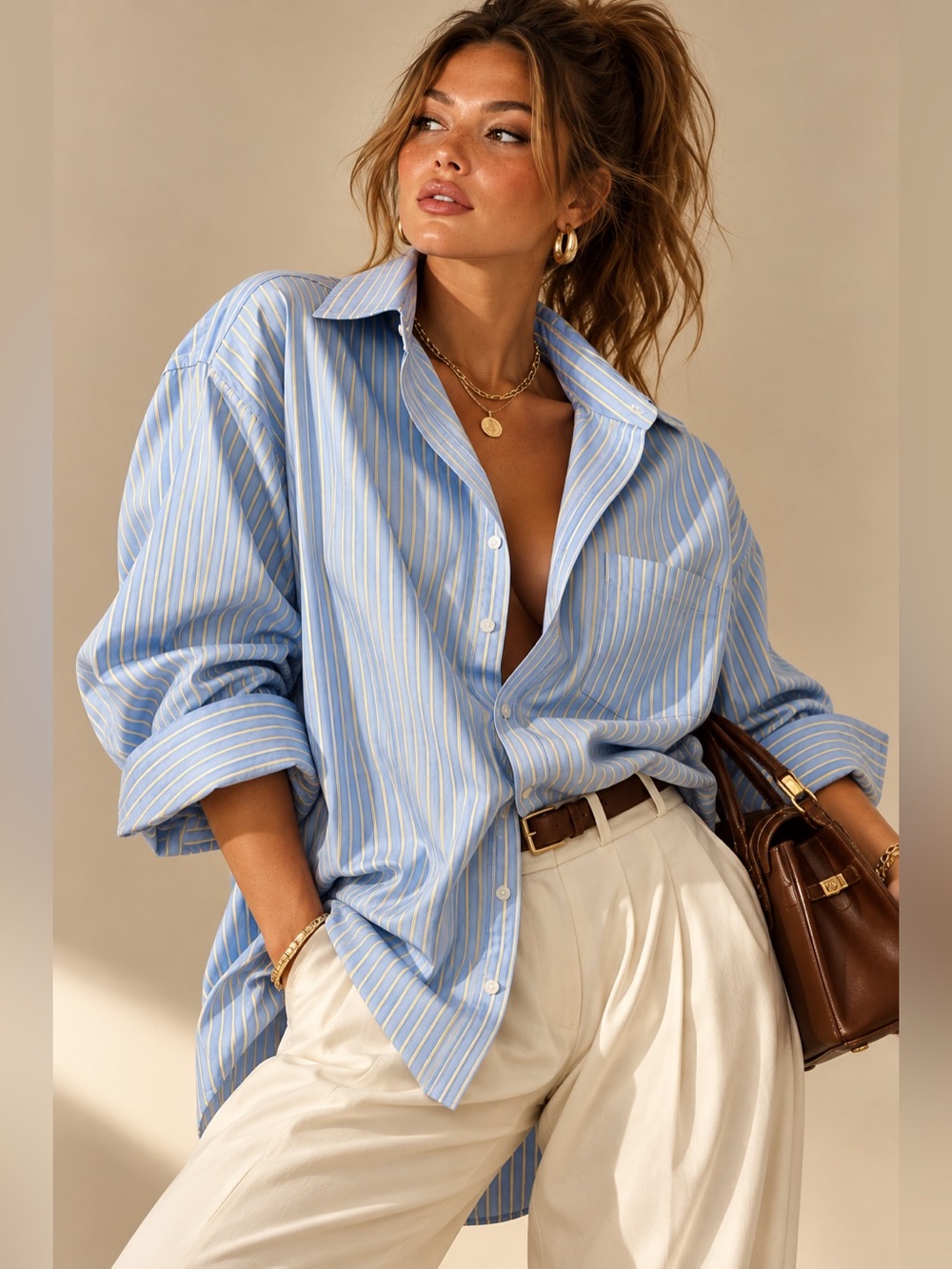 Vintage Brooks Brothers Oversized Striped Boyfriend Shirt Blue Yellow Cotton XL